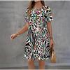 Summer Women's Round-neck Leopard Print Plus Size 3D Print Vacation Dress Fashionable Comfortable Soft Breathable Mini Dress