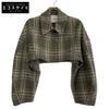 CLANE [Good Condition/23AW] 15104-0512 ROUND SLEEVE SHORT JACKET Check Short Jacket 2 BrownUsed