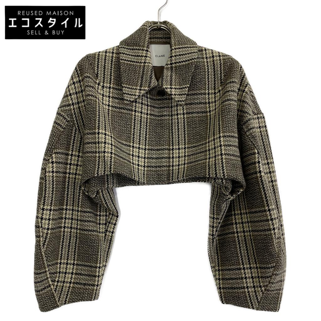 CLANE [Good Condition/23AW] 15104-0512 ROUND SLEEVE SHORT JACKET Check Short Jacket 2 BrownUsed