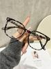 1Pc New Leopard Print Square Frame Fashion Non-Prescription Glasses, Make the Face Look Slimmer Without Makeup, Versatile for Co