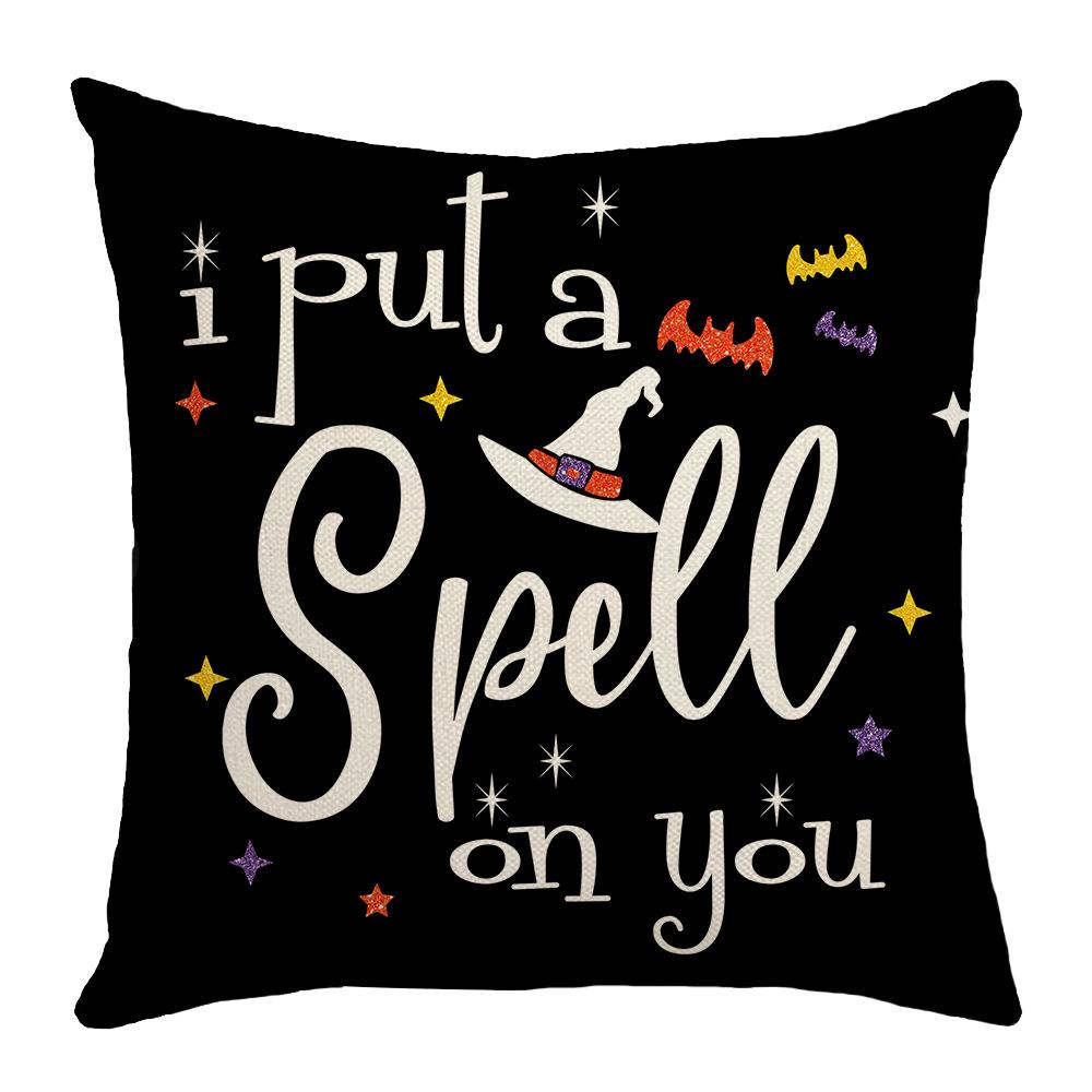 2023 Halloween Decor Cushion Cover Simple Letter Printed Pillow Covers 18x18 Inches Holiday Decorations Linen Black Pillowcase