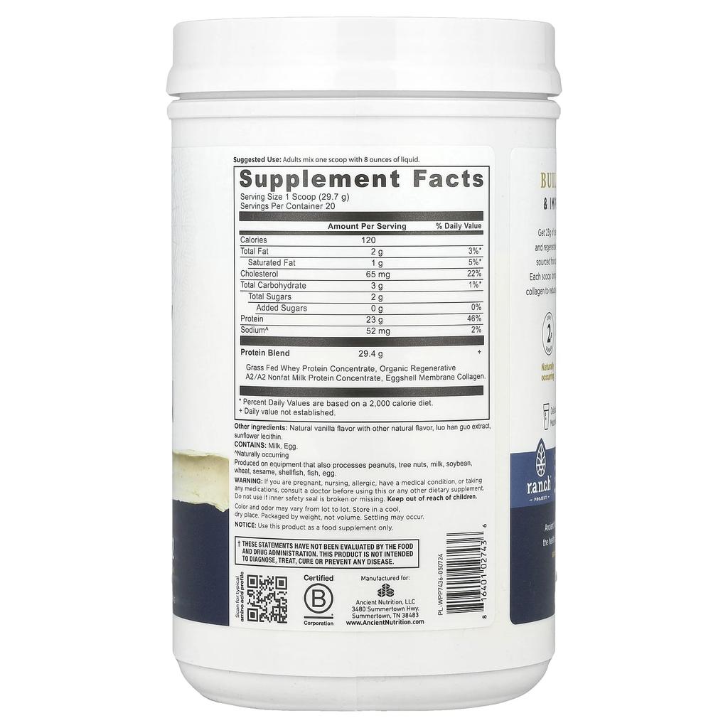 Whey Protein, Vanilla Bean, 594G (1.31Lb)