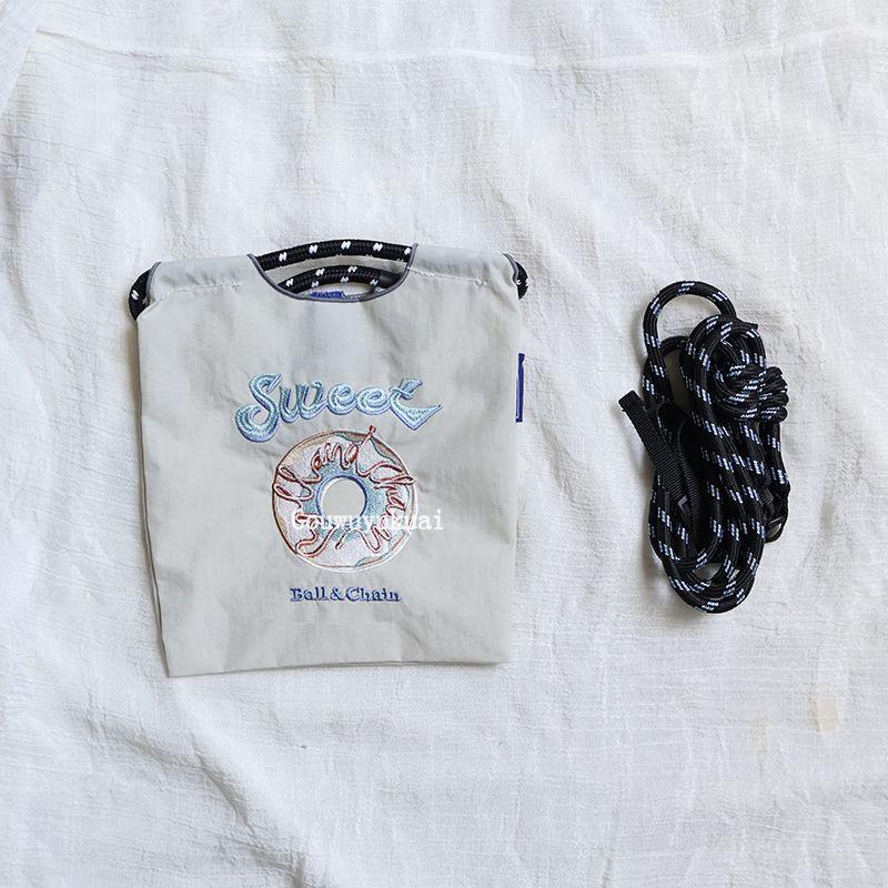 

Ma Li Same Style Bag Fairy Tale Japanese Ball Chain Embroider Mini SUNFLOWER Eco-friendly Bag Mini Messenger Bag Blue gray donut mini + blue string