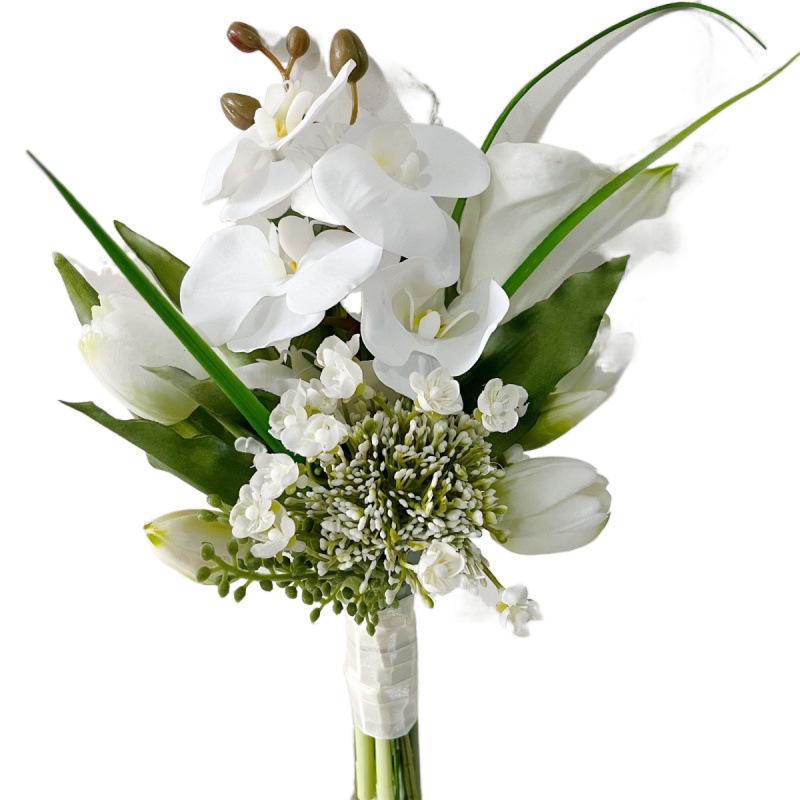 Elegant Handheld Simulation Bouquet: Calla Lilies and Tulips for Weddings, Photography, and Home Decor.