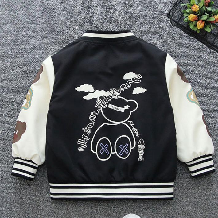 Spring Autumn Boys Girls Jacket Cartoon Bear Letter Print Baseball Uniform for 4-12 Years Children Sports Outerwear