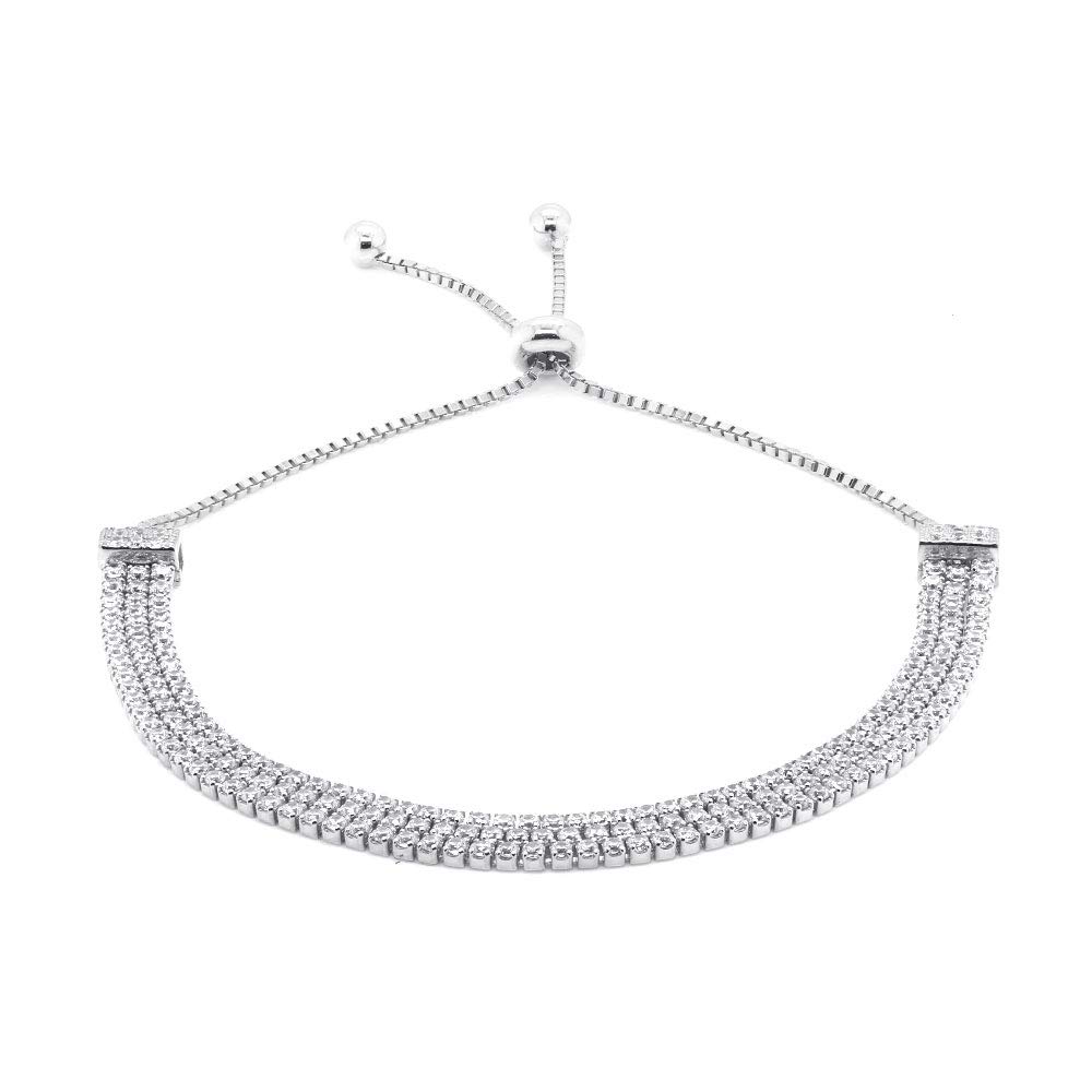 Gift from New York Women's Tennis Bracelet, 3-Strand, Pink Gold Plated, Adjustable Size, 925 Sterling Silver, Hypoallergenic, Gift for Women