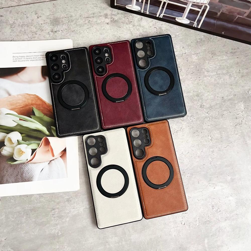 Funda de Teléfono Magnética de Cuero PU Premium para Samsung S26 Ultra S25 S24 S23 Plus Tacto de Piel Mate Cubierta Protectora Anti-Caídas