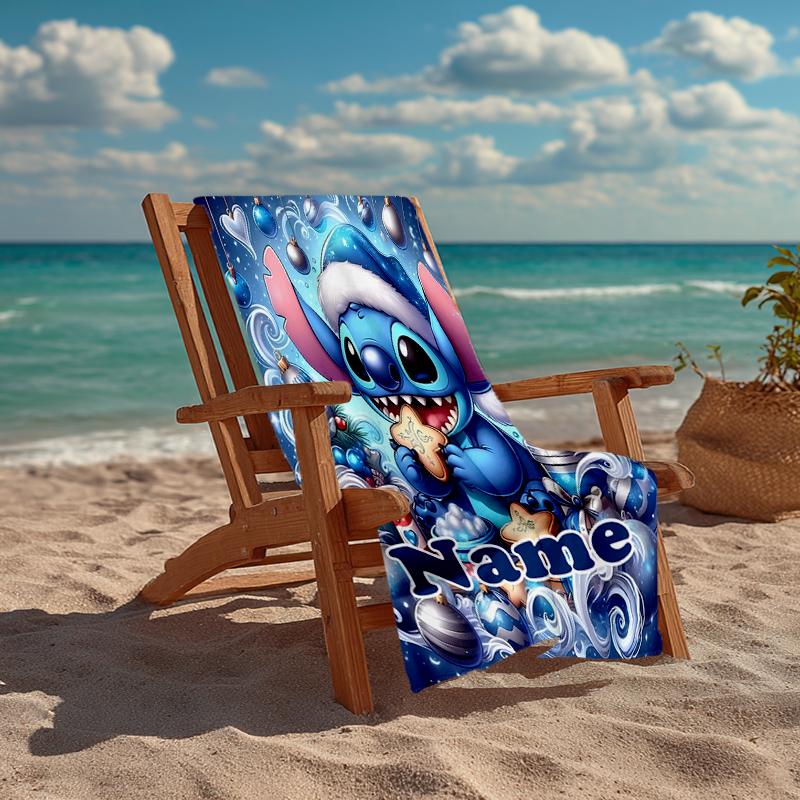 Custom Name Ultra-Soft Beach Towel with Stitch Theme,Ideal for Pool - Camping, Diving - Perfect Travel Essential, Vibrant Beach Towel.
