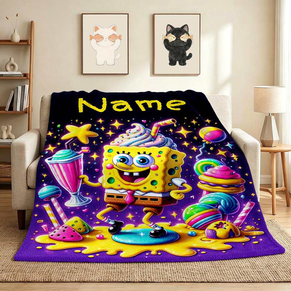 Custom Name SpongeBob Friends Flannel Blanket Throw Blanket Soft Warm Sofa Bed Decor Unique Gift