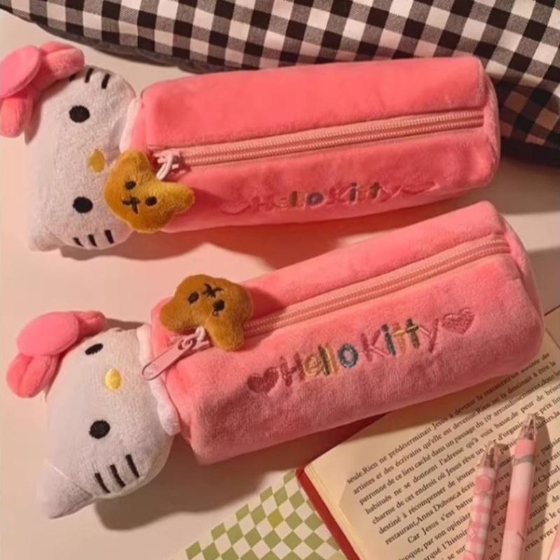 Miniso Plush Pen Case for Room and Office Zippered Portable Pen Holder with Hello Kitty Avatar and Icon
