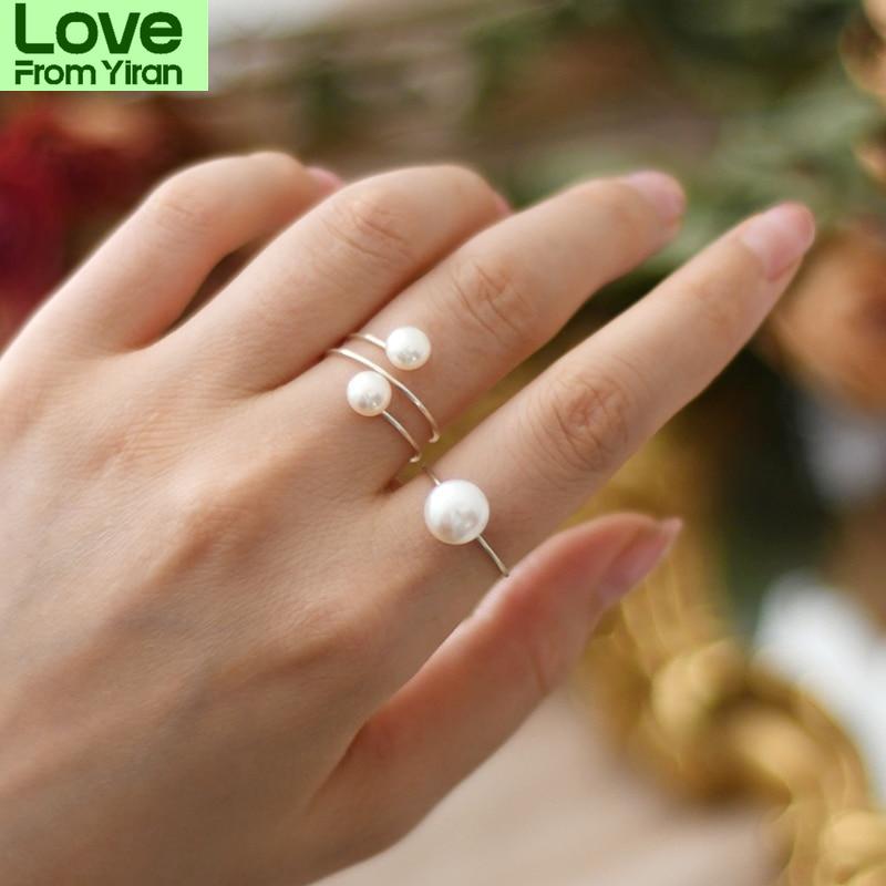 Ashiqi 925 Sterling Silver Natural Freshwater Double Pearl Ring Fashion Jewelry For Women Gift