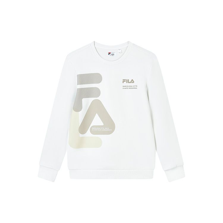 FILA Letter Logo Printed Knit Pullover Sweatshirt Men sweatshirt Cloud-Mushroom-White F11M319214F-WT