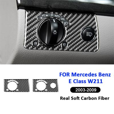 Dekorační samolepka Rám Panel Ovládací Tlačítko Nastavení Světlometů z Uhlíkových Vláken Pro Mercedes Benz Třídy E W211 2003-2009