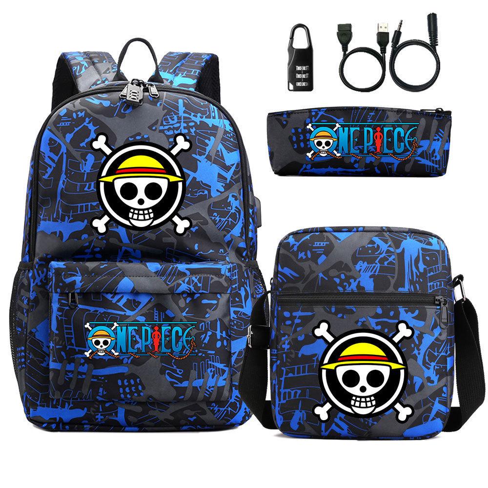 Large Capacity Schoolbag with Shoulder Strap; Student Three-piece Pencil Case Set