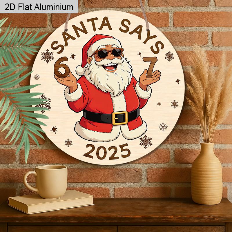 2D Flat Aluminium Christmas Sign with 67 Gestures Santa Claus Pattern - Navidad Decorative Sign & Plaque - Ideal for Front Door, Desktop, Wall