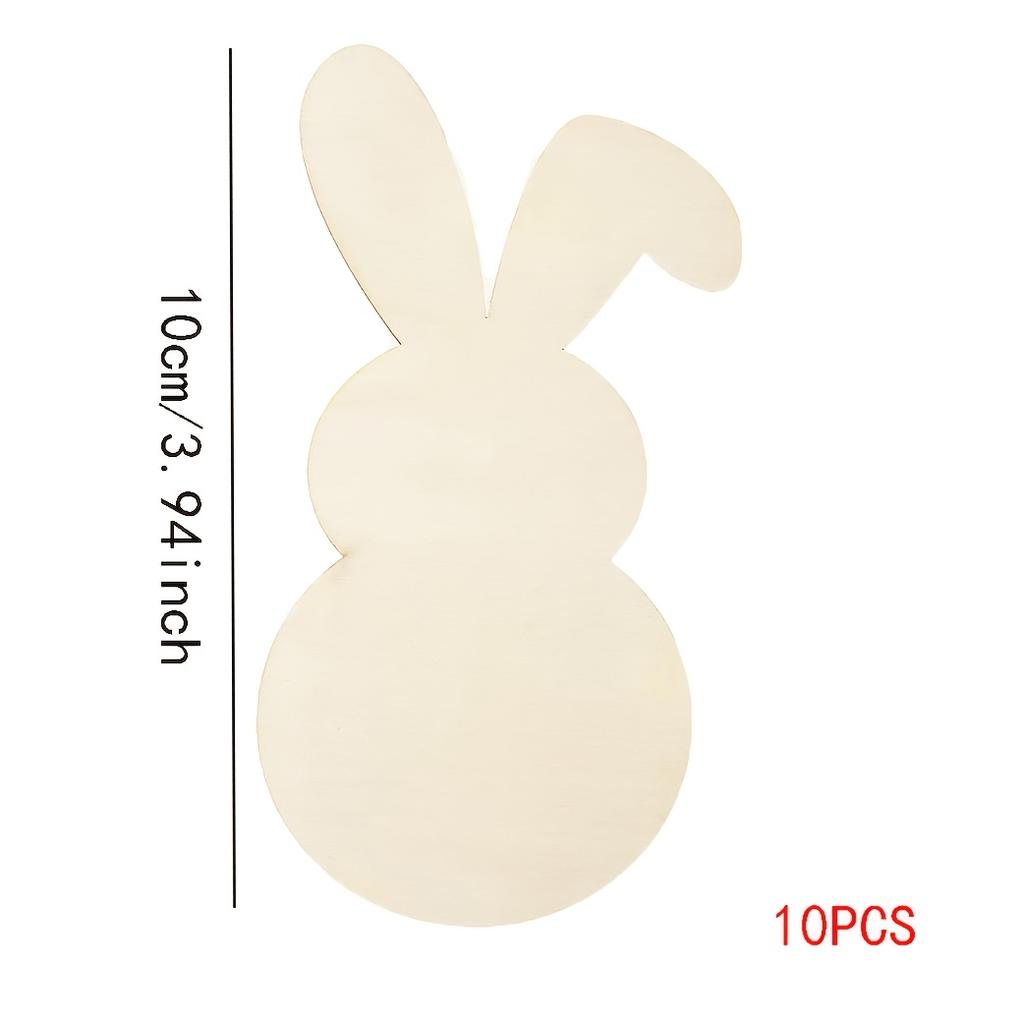 10pcs Easter Creative Rabbit Wooden Crafts | Blank Unfinished Wooden Slices for Painting Art, Ideal for Home Party Decorations