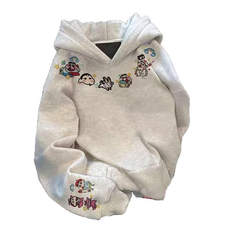 Youth Velvet Cartoon Hooded Sweatshirt - Casual Autumn/Winter Trend for Couples