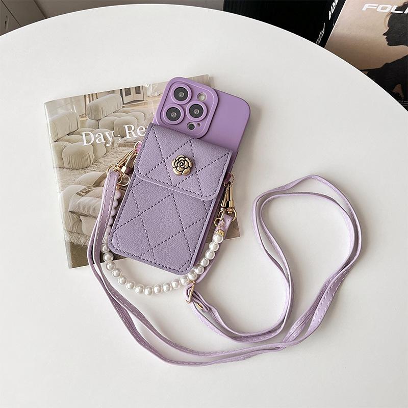 Metal Flower Crossbody Strap Phone Case With Card Slot For Iphone 15 16 17