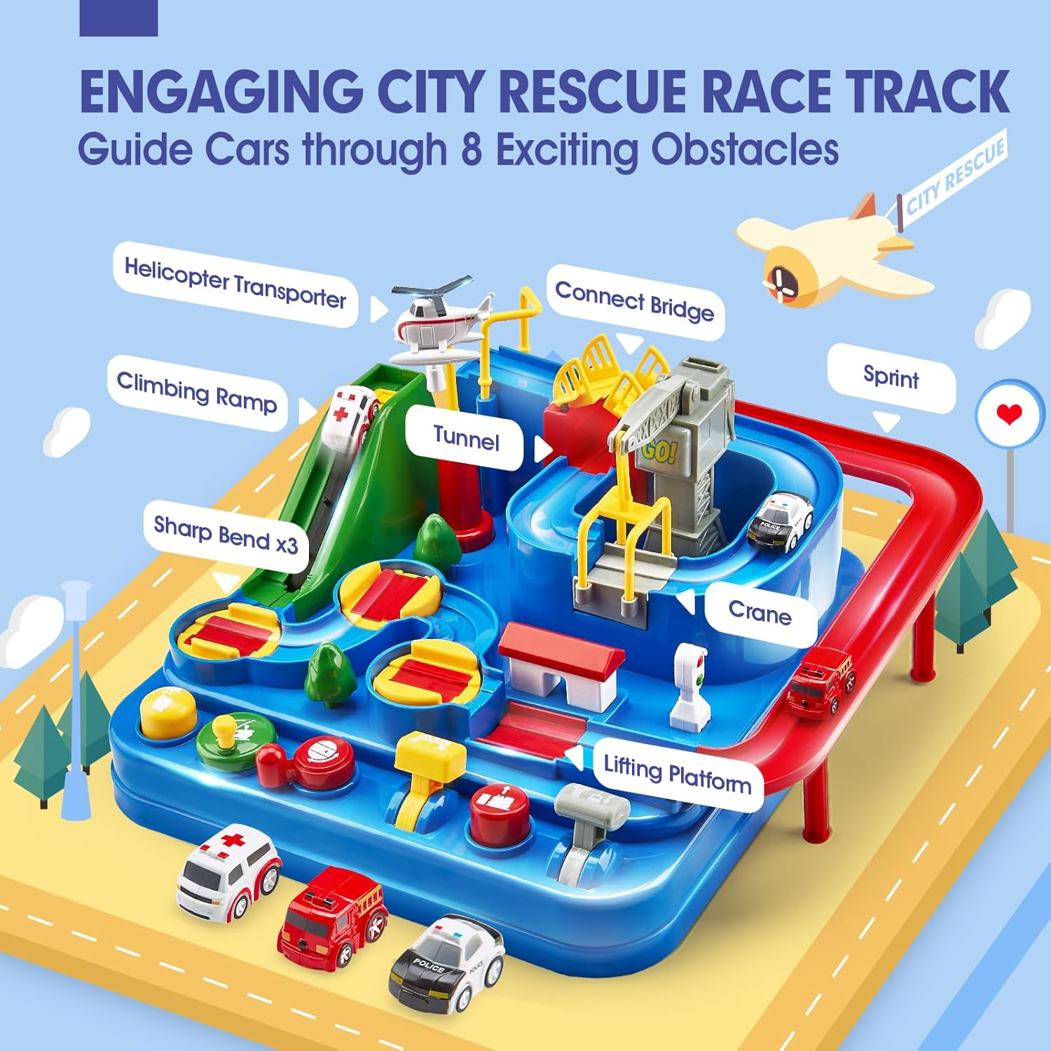 Toys for 3 Year Old Boys - Stem Kids Toys 3-5, Large Race Track, 3 Year Old Boy Gift, Car Playset for 4 Year Boy Birthday Gift, Montessori, Thinking,