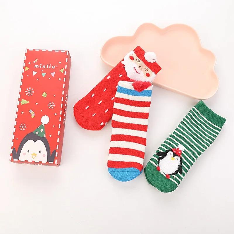 3Pairs/lot Christmas Baby Boy Socks Winter Fashion Socks Santa Claus Elk Cotton Snowman Infant Girl Socks Autumn Kids Sock