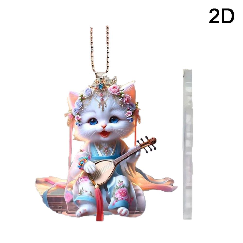 Cute Cat Pendant Hanging Ornament Realistic Animal Rearview Mirror Hanging Decor Auto Interior Access Home Party Kids Gift