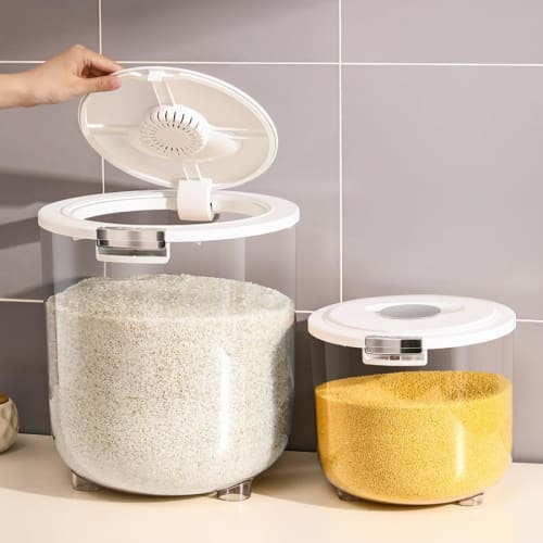 Rice Storage Container with Rice Dividers, 5kg/10kg/15kg Capacity, Airtight, Moisture-Proof, Large Capacity Storage Tank with Lid, 360-Degree Airtight