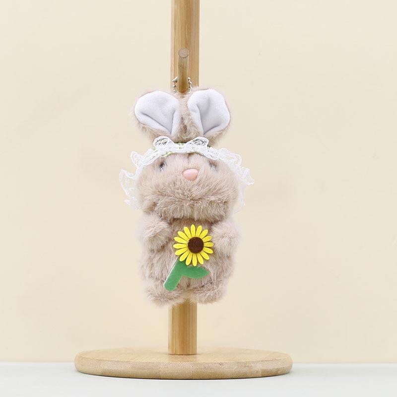 Flower Bunny Holding Plush Doll Keychain Cartoon Plush Toy Decoration Bag