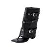 Punk style black rivet toe herringbone cool boots women's shoes summer new retro buckle Spice Girls trouser boots