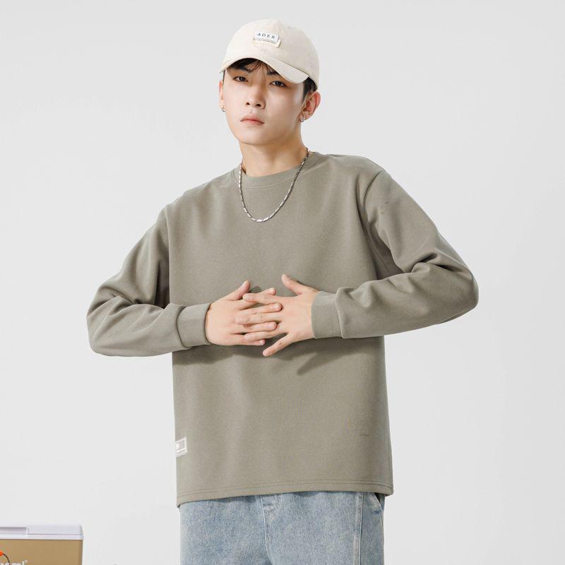 

Men s 2023 Autumn/Winter Round Neck Long Sleeve Top - Casual Loose Plus Velvet Base Layer (No Hood) M 110-130 lbs