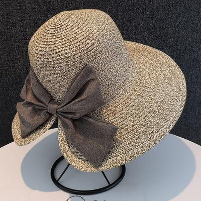 Bowknot Bucket Hat Casual Stylish Sun Protection Fisherman Cap Straw Beach Hats for Women