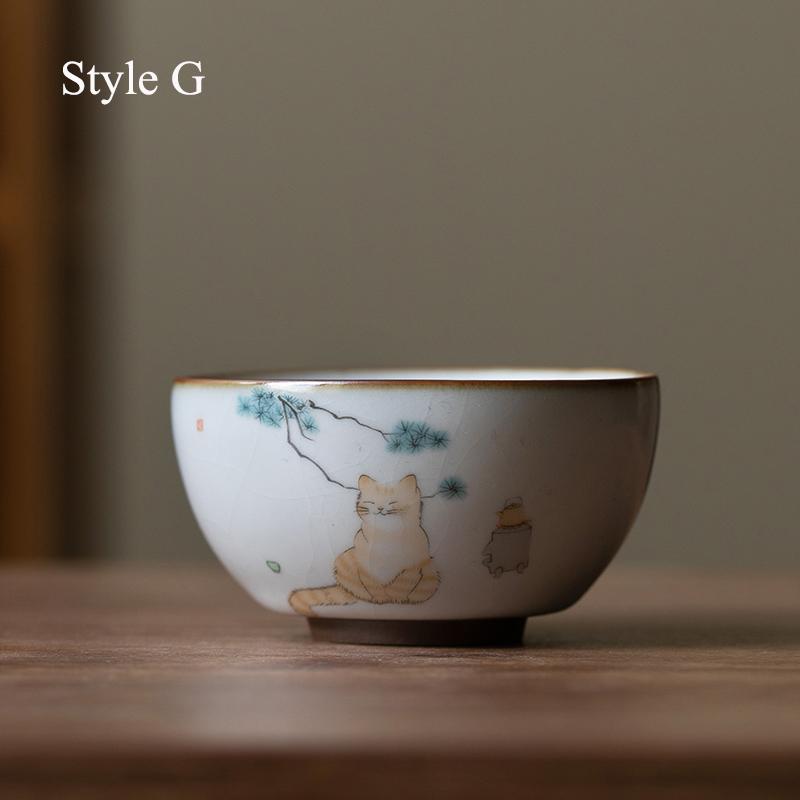 LUWU ceramic teacup cute cat chinese tea cup drinkware
