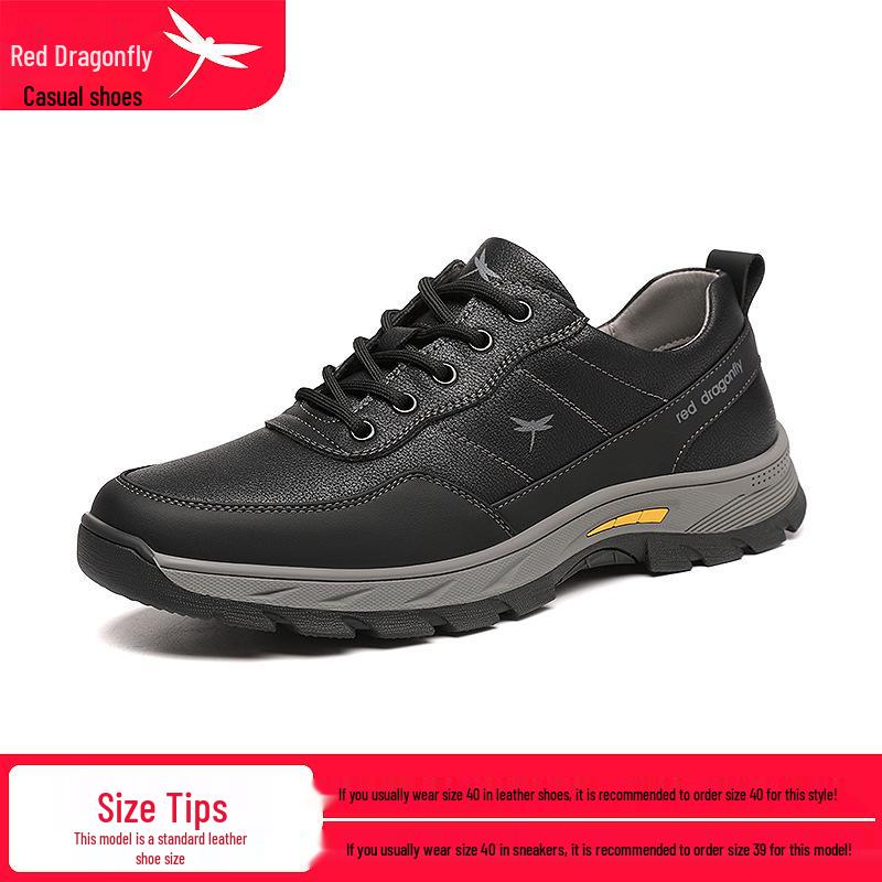 Red Dragonfly Men s Waterproof Leather Hiking Shoes - Ideal for Spring  Autumn, Middle-Aged  Elderly Outdoor Travel  Sports. 44