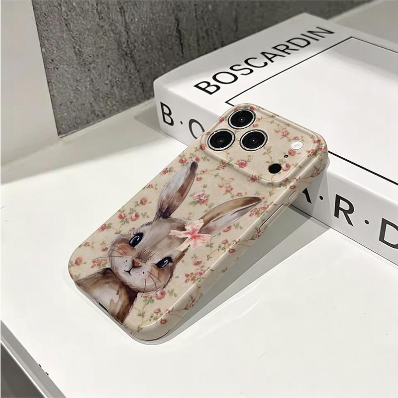 Charming Vintage Rose Floral Bunny Art Print Film Aesthetic Protective Shockproof Bumper Phone Case Cover For iPhone 14 15 16 17 Pro Max Plus