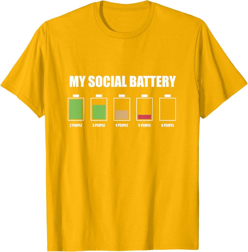 Moje sociální baterie Vtipné tričko s grafikou pro introverty Pánské ležérní bavlněné tričko s kulatým výstřihem a krátkým rukávem