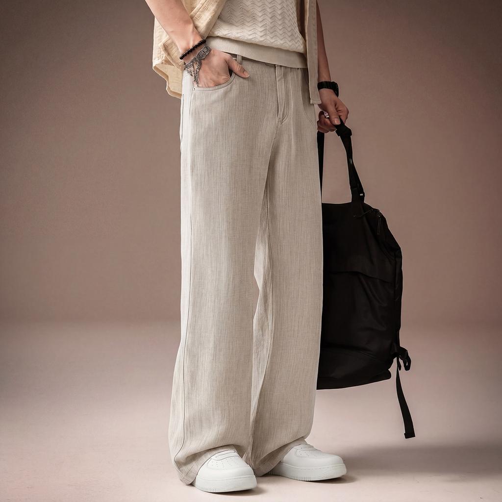 High-end Italian Old Money Wind Tencel Linen Drape Casual Pants Men's Summer Thin Loose Straight Commuter Trousers