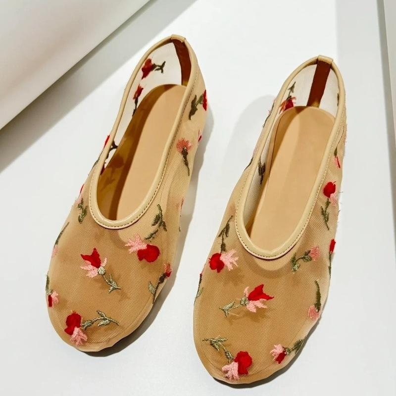 

Стильные балетки из сетки с вышивкой цветов, нишевые полые плоские туфли Мэри Джейн 35