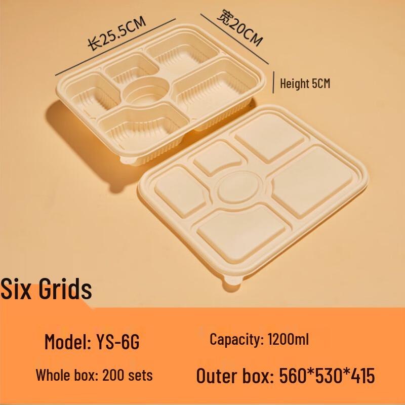 Eco-Friendly 6-Compartment Disposable Food Containers