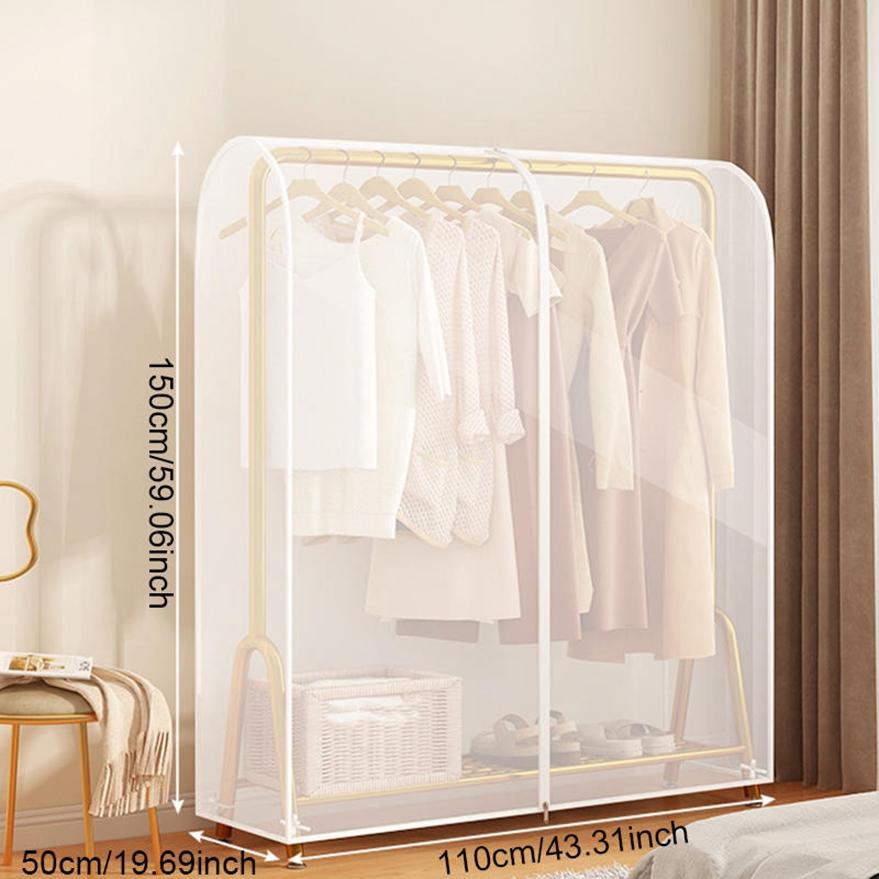 Transparent Garment Bag Organizer Closet Clothes Hanger Dustproof Protector Floor-standing Double-pole Suit Shoulder Rack Cover