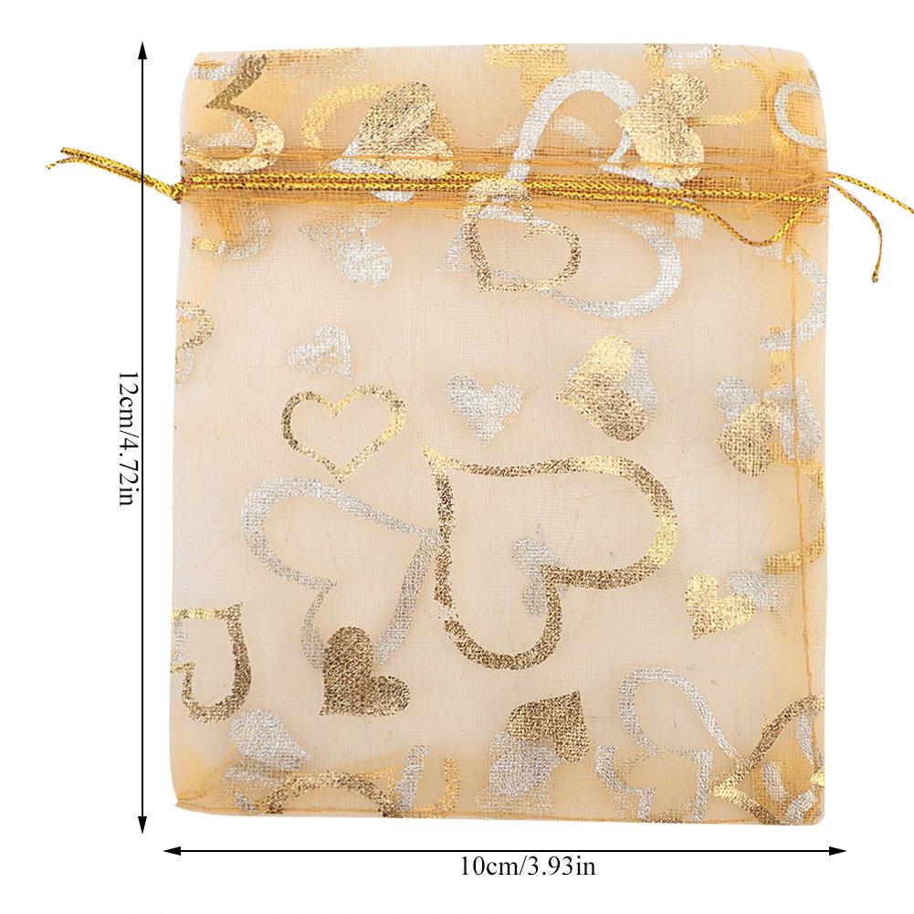 100 ks Síťovaný sáček Svatba Dárek Cukroví Šperky Pouzdro Stahovací sáčky 5 barev(Zlato)
