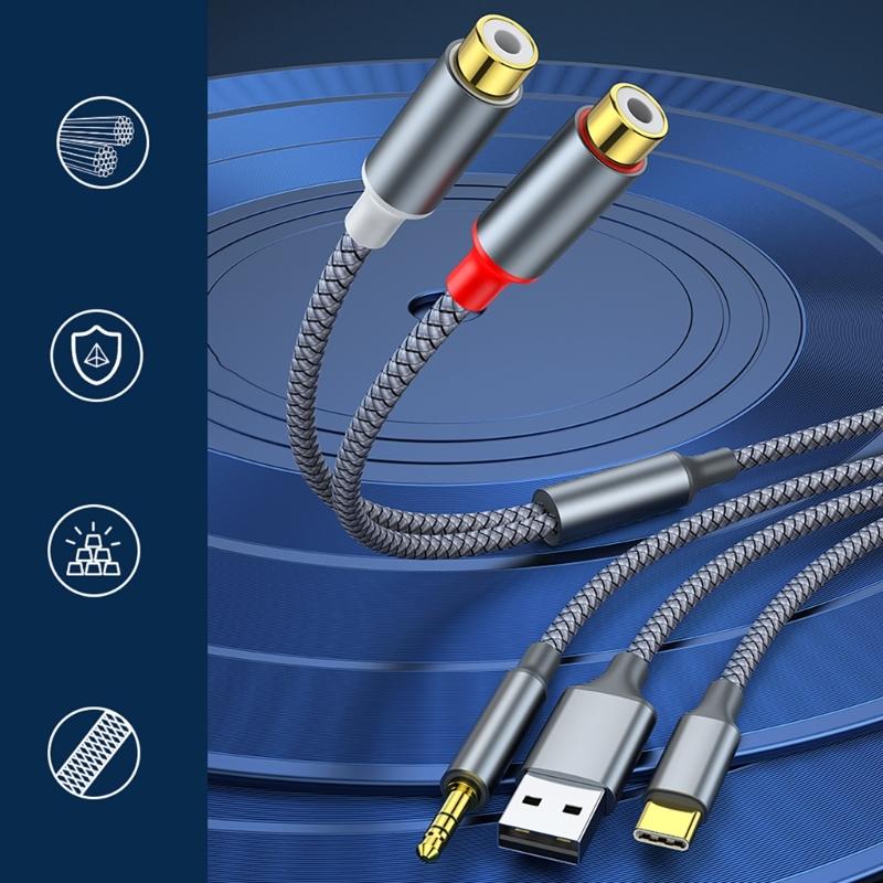 3 In 1 Auditory Cable Adapter USB TypeC 3.5mm To 2RCA for Amplifiers Stereo Sound For Home Theater Connection