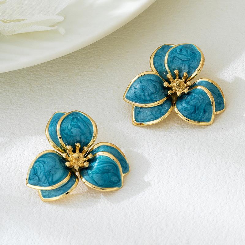 Simple Oil-Infused Flower Earrings And Necklace Set - Casual Jewelry Set For Women