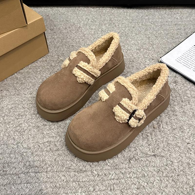 

thick-soled fluffy shoes for women s 2025 autumn and winter new lazy one-pedal Doudou shoes with velvet and warm versatile Boken cotton shoes 40