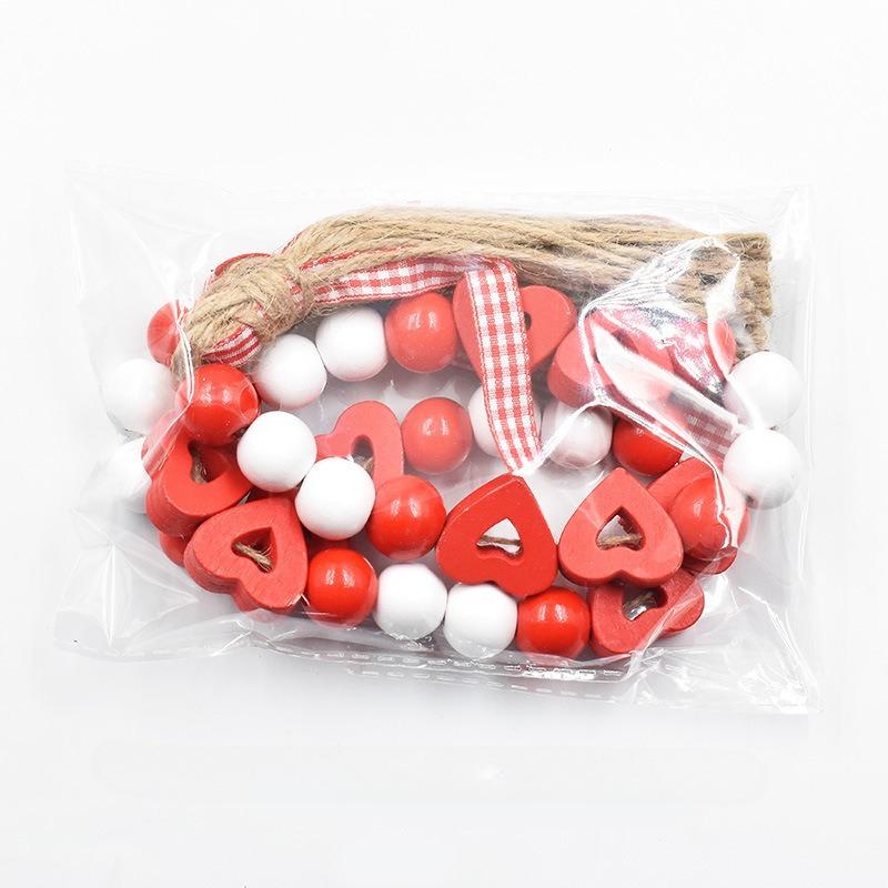 1pc Hemp Rope Tassel Bead Ornament, Heart Wood Bead Flower Ring Bead String, Wedding Decoration Hanging, Home Decoration
