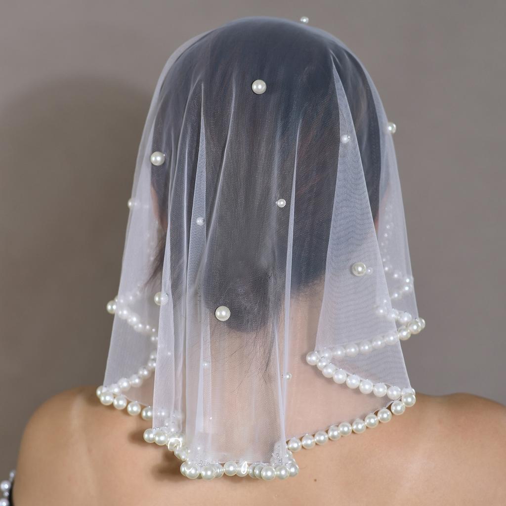 Wedding Pray Scarf Mantilla Veil Delicate Jeweled Pearls for Ladies Mother Wedding Party Headwear Mantilla