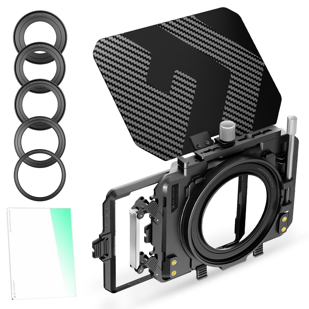 Concept Mini Matte Box Black Mist inch Mini Matte Box Carbon Fiber with Adapter Rings Attachable to 2 Square Filters Storage Case Included K&F 1/4