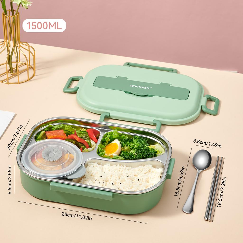 4/5 Compartments 304 Stainless Steel Bento Lunch Box For Kids Students With Bowl&Cutlery Portable Large Capacity Food Container
