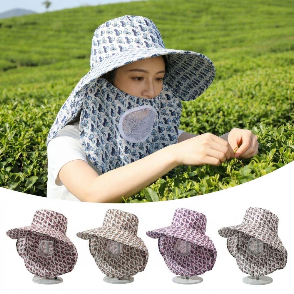 Wide Brim Face Mask Sun Hat UV Protection Lightweight Tea Picking Work Hat Full Wrap Breathable Fisherman's Hat Summer Outdoor