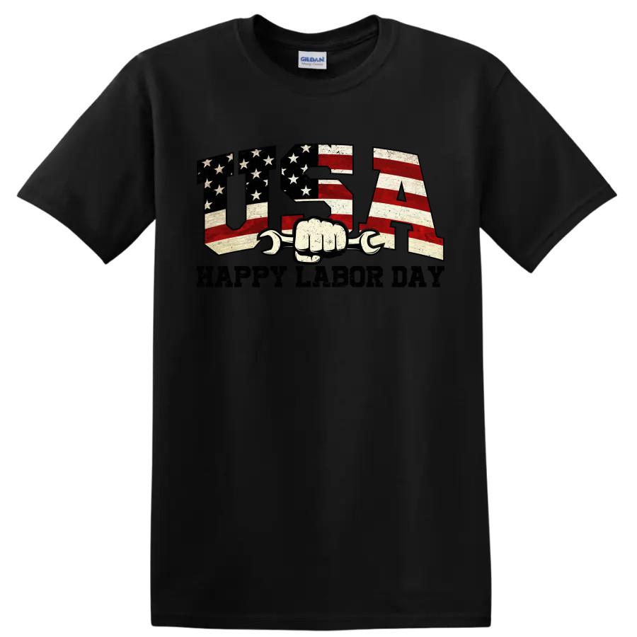 USA Labor Day T Shirt Happy Labor Day w/ Graphic Fist and Wrench Tee