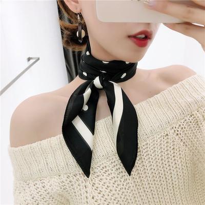 Women's Polka Dot Small Square Scarf: Silk-like Satin Fabric Fashionable Versatile Necktie & Scarf for Spring & Autumn