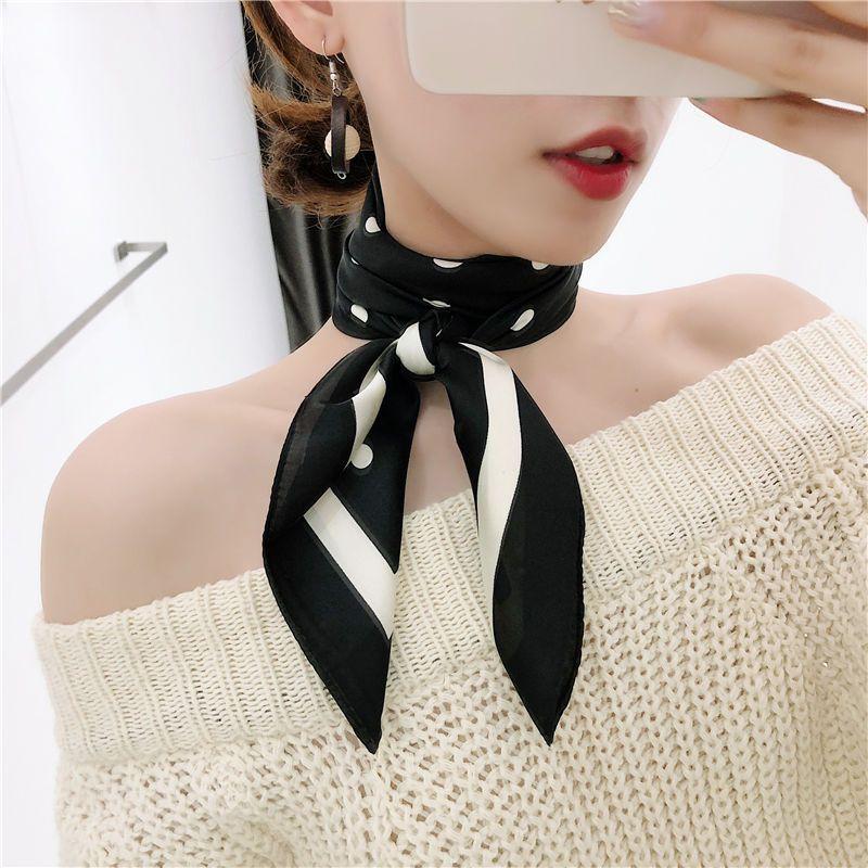 Women's Polka Dot Small Square Scarf: Silk-like Satin Fabric Fashionable Versatile Necktie & Scarf for Spring & Autumn
